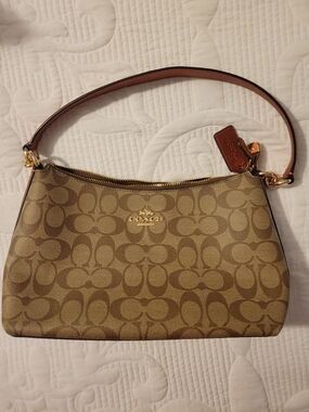 Coach Signature Canvas Shoulder Bag in Brown and Tan